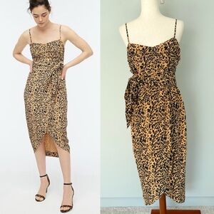 J.CREW Waist-bow midi dress in printed silk in Leopard AK658